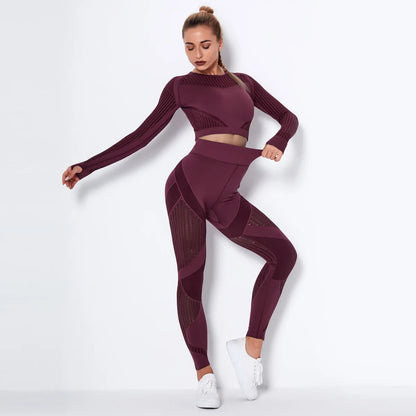 Workout Sets for Women 2 Piece Seamless Yoga Outfit Tracksuit High Waisted Leggings and Crop Top Gym Clothes Set