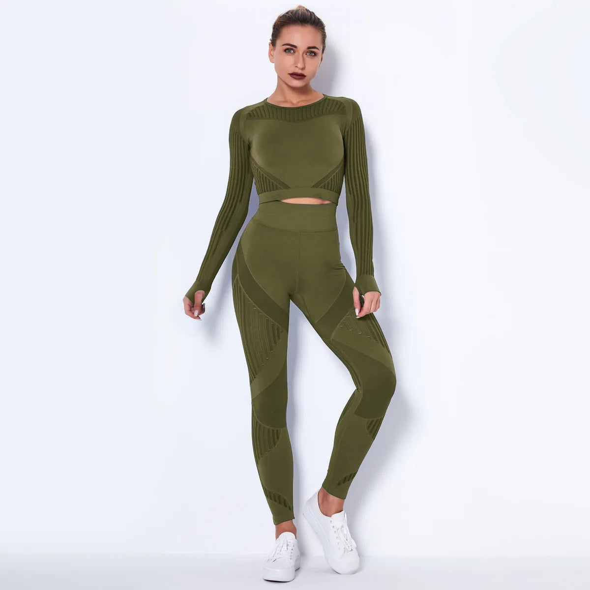 Workout Sets for Women 2 Piece Seamless Yoga Outfit Tracksuit High Waisted Leggings and Crop Top Gym Clothes Set