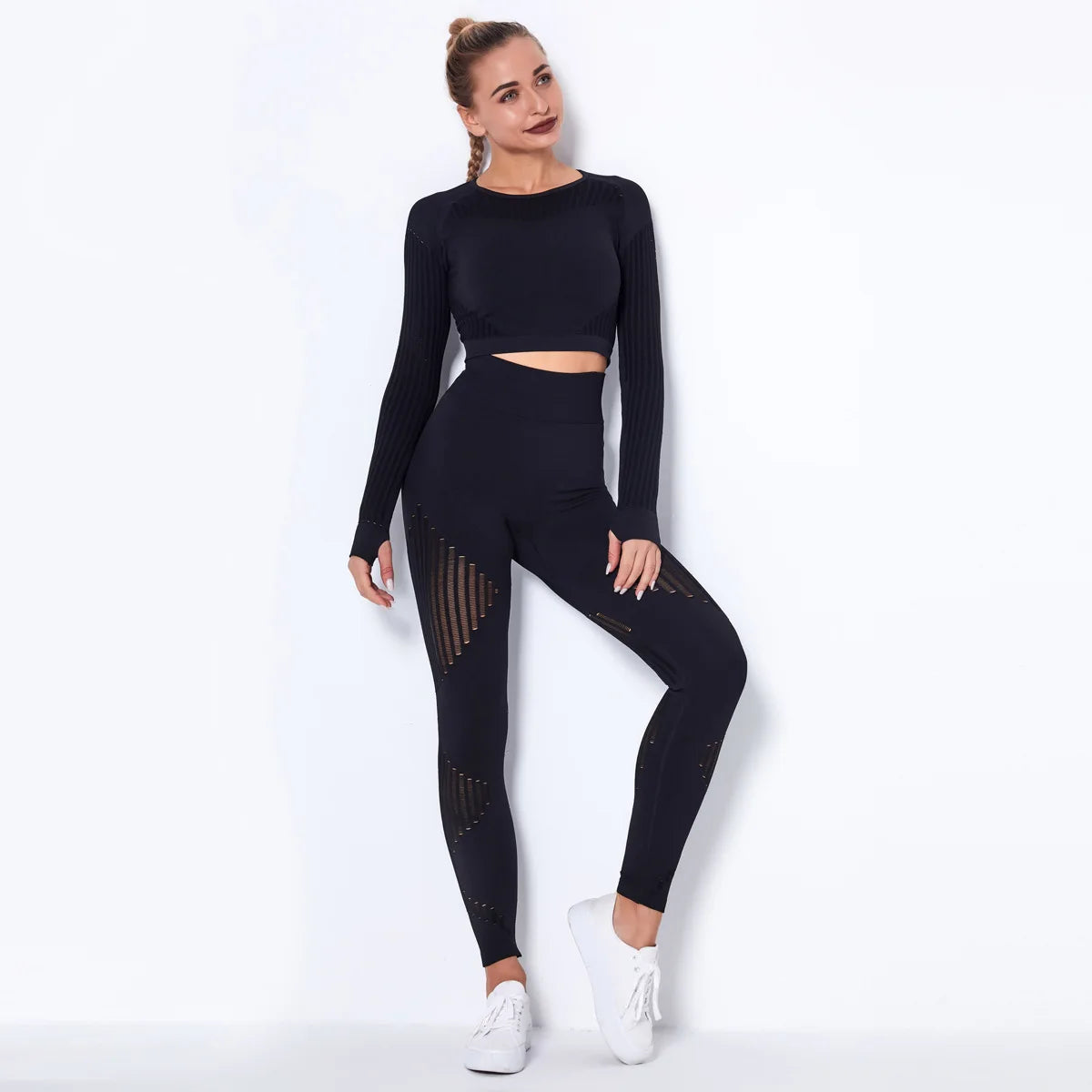 Workout Sets for Women 2 Piece Seamless Yoga Outfit Tracksuit High Waisted Leggings and Crop Top Gym Clothes Set