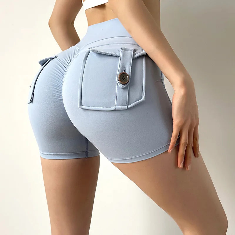 Tight Women'S Shorts Sexy Cycling Shorts Elastic High Waist Shorts Back Pockets Breathable Sport Shorts Ropa De Mujer