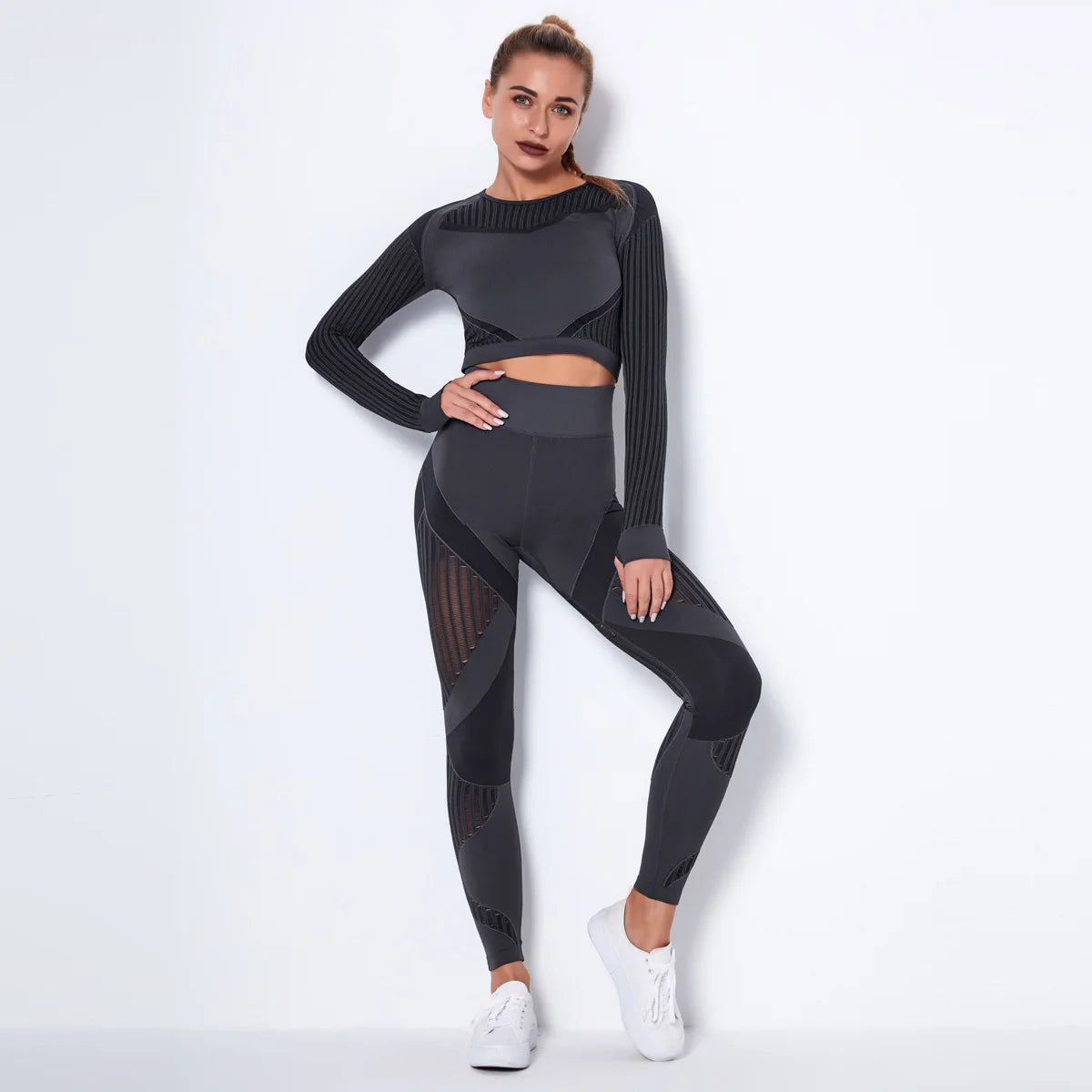 Workout Sets for Women 2 Piece Seamless Yoga Outfit Tracksuit High Waisted Leggings and Crop Top Gym Clothes Set