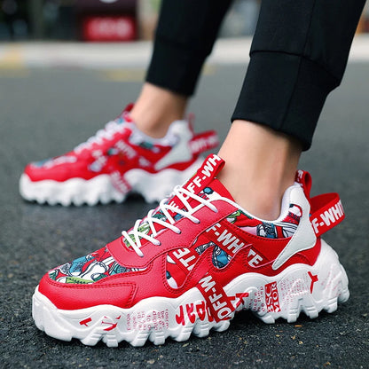 Tennis Shoes Mens Womens Sneakers Thick Bottom Sports Shoes Breathable Comfortable Wearable Flower Graffiti Cloth Tennis Durable