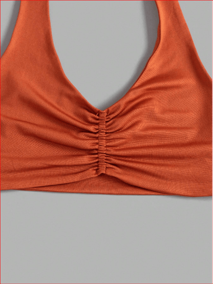 Yoga Basic 3pcs Ruched Front Backless Halter Neck Sports 