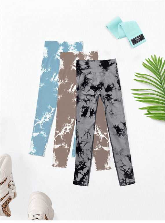 Yoga Trendy 3pcs Tie Dye Wideband Waist Sports Leggings