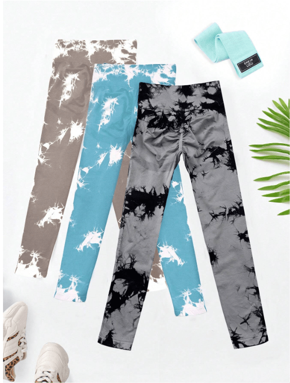 Yoga Trendy 3pcs Tie Dye Wideband Waist Sports Leggings