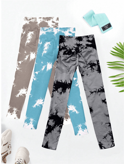 Yoga Trendy 3pcs Tie Dye Wideband Waist Sports Leggings