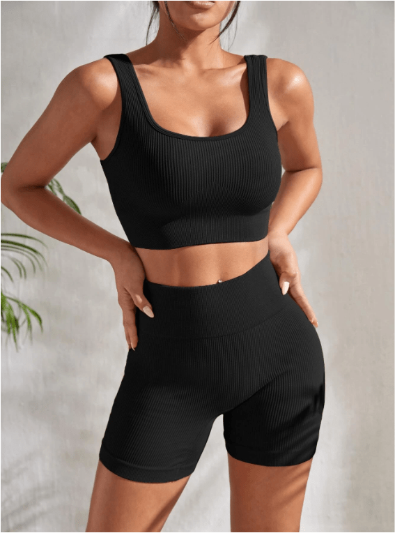 Yoga Basic Ribbed Knit Wideband Waist Sports Set