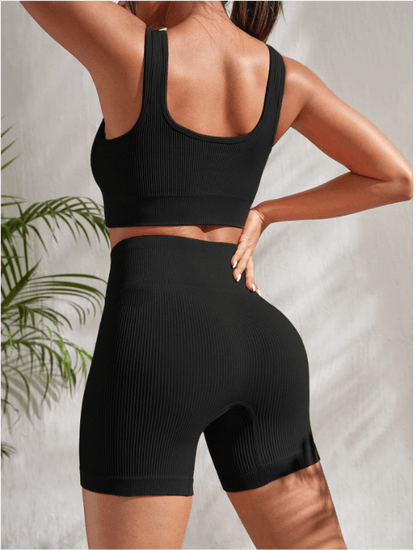 Yoga Basic Ribbed Knit Wideband Waist Sports Set