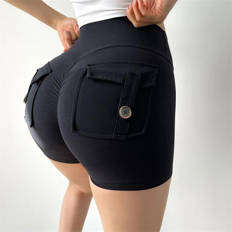 Tight Women'S Shorts Sexy Cycling Shorts Elastic High Waist Shorts Back Pockets Breathable Sport Shorts Ropa De Mujer