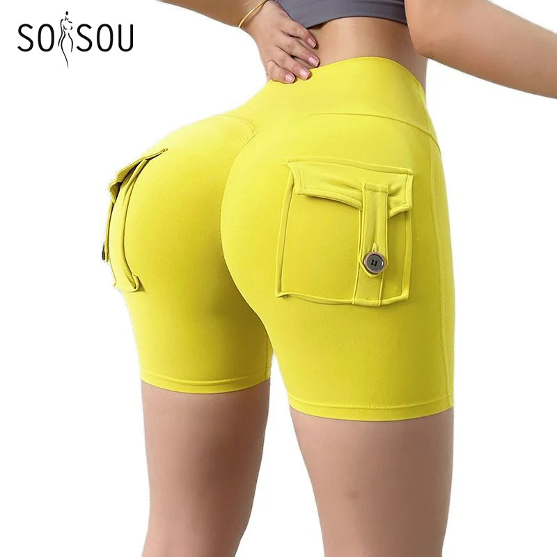 Tight Women'S Shorts Sexy Cycling Shorts Elastic High Waist Shorts Back Pockets Breathable Sport Shorts Ropa De Mujer