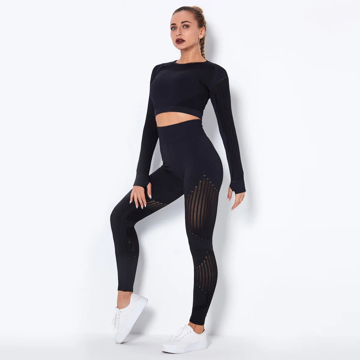 Workout Sets for Women 2 Piece Seamless Yoga Outfit Tracksuit High Waisted Leggings and Crop Top Gym Clothes Set